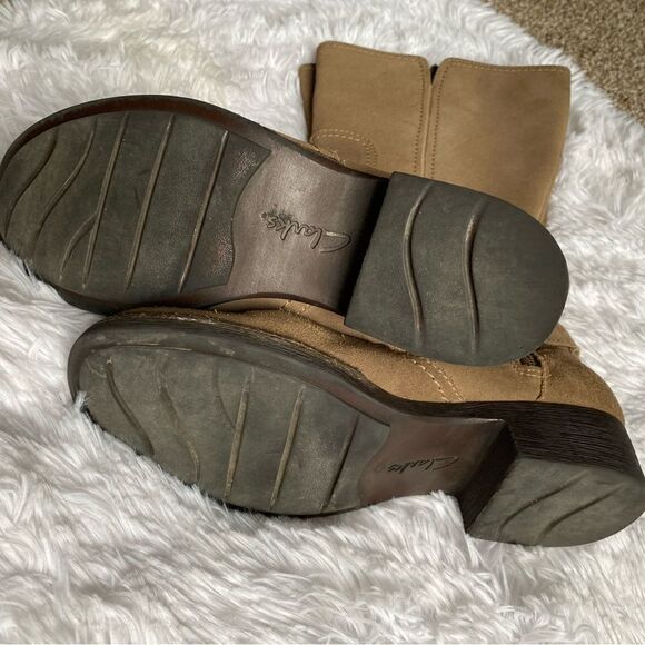 Clarks Derby Palace Leather Boots Tall Tan Side Zip Women’s Size 8 M FLAWED - Picture 12 of 16